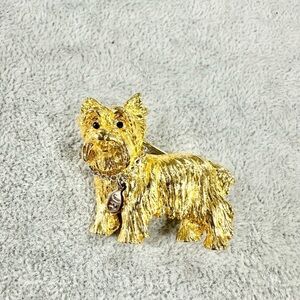 Vintage Joan Rivers Yorkshire Terrier Yorkie Scottie ? Dog Brooch Pin Signed